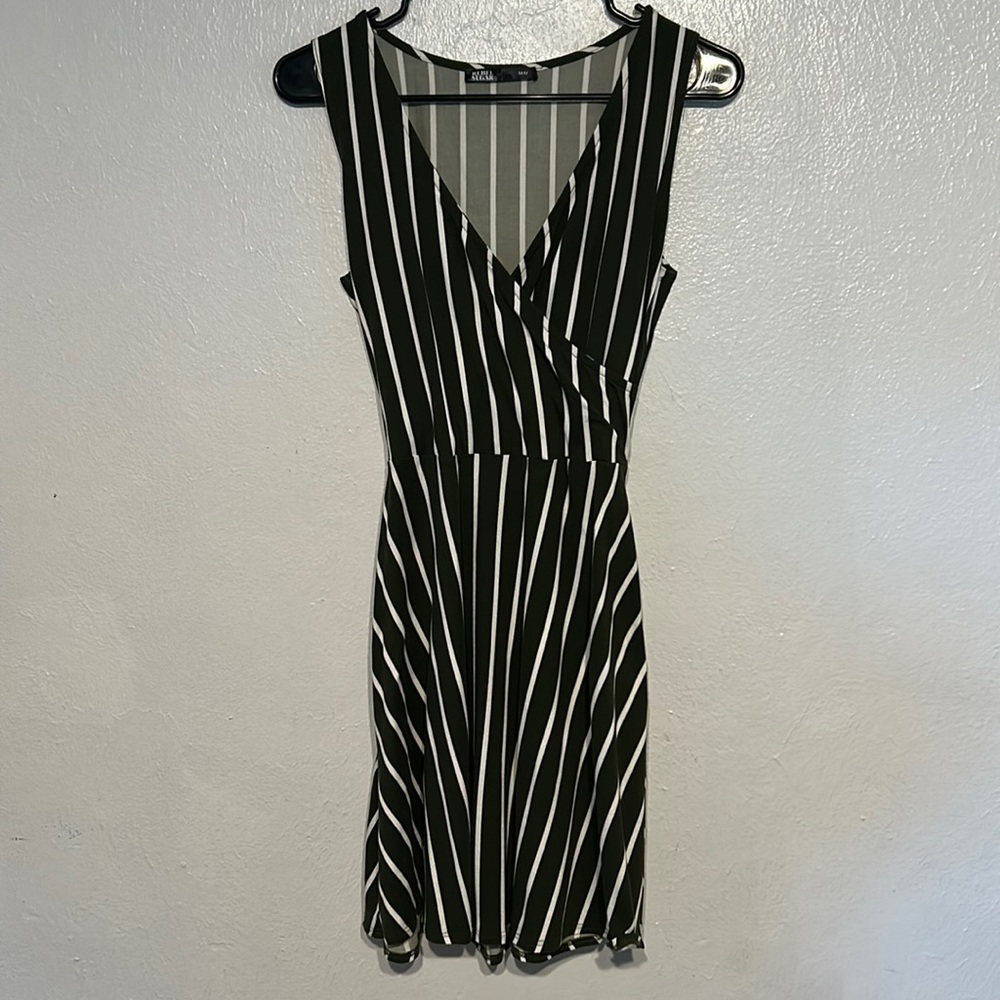 Green and white striped dress